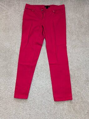 White House Black Market Womens Red Jeans 8 Slim Ankle Denim Ruffle Pocket